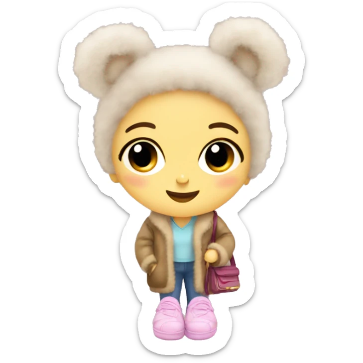 girl in fluffy animal slippers and cross body bag sticker