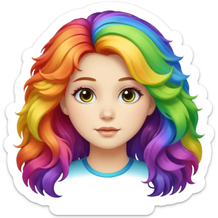 Young woman, fluffy voluminous hair in rainbow colors sticker