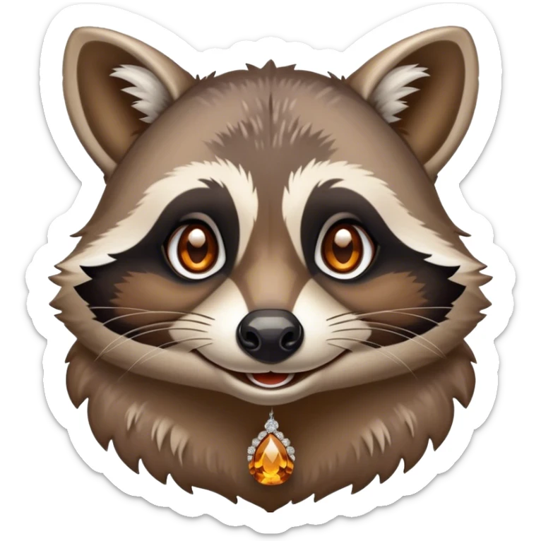 Victorian fairytale illustration depicting a happy raccoon with tanned skin, adorned with amber and diamonds sticker