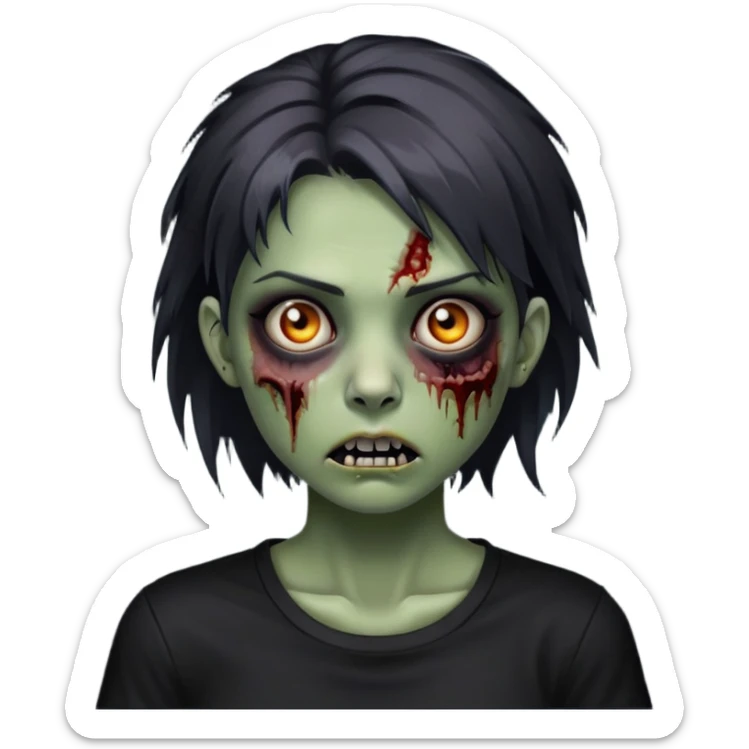 zombie girl with a wolfcut and black shirt and has dark circles under the eyes  sticker