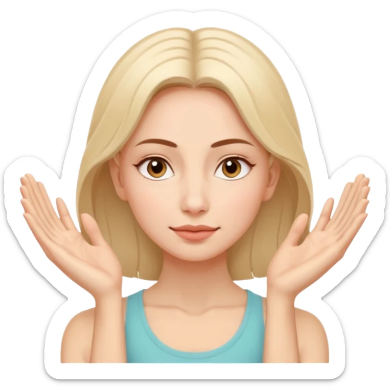Minimal wellness-style emoji of a woman doing face yoga exercises, hands gently lifting and stretching facial muscles, calm and natural look, clear face yoga movement, simple and easy-to-understand icon, no beauty or medical elements

 sticker