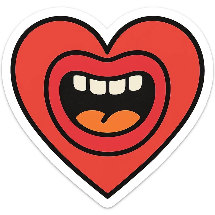 A heart with a big red mouth sticker