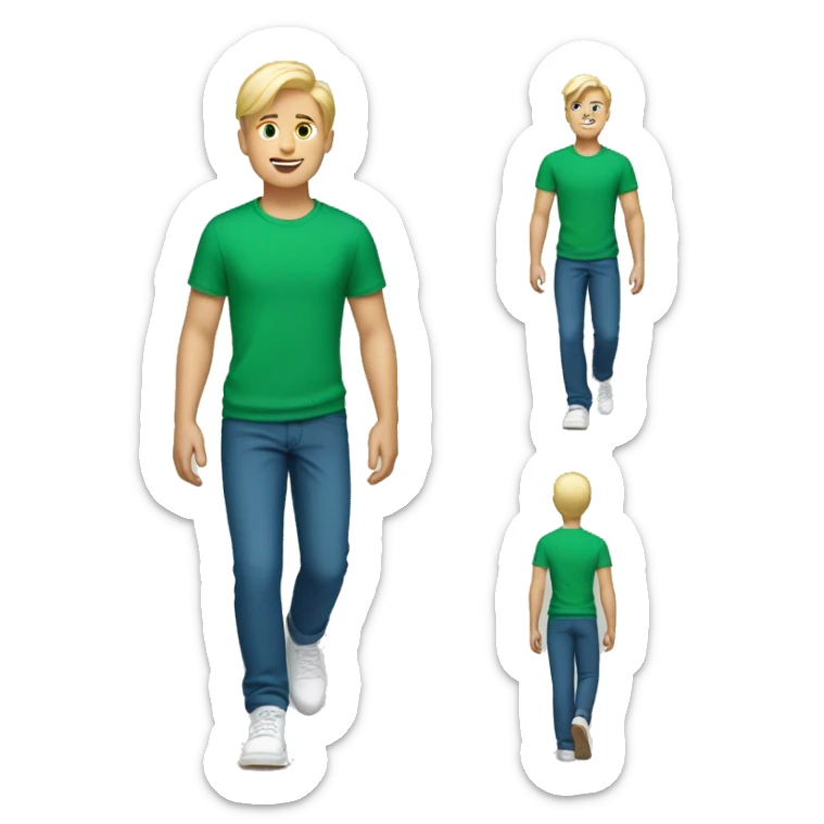 Walking boy with green shirt blue pants and white shoes blonde hair sticker