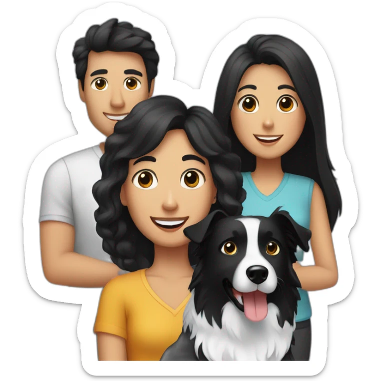 Family  man, long black hair woman and small black border collie sticker