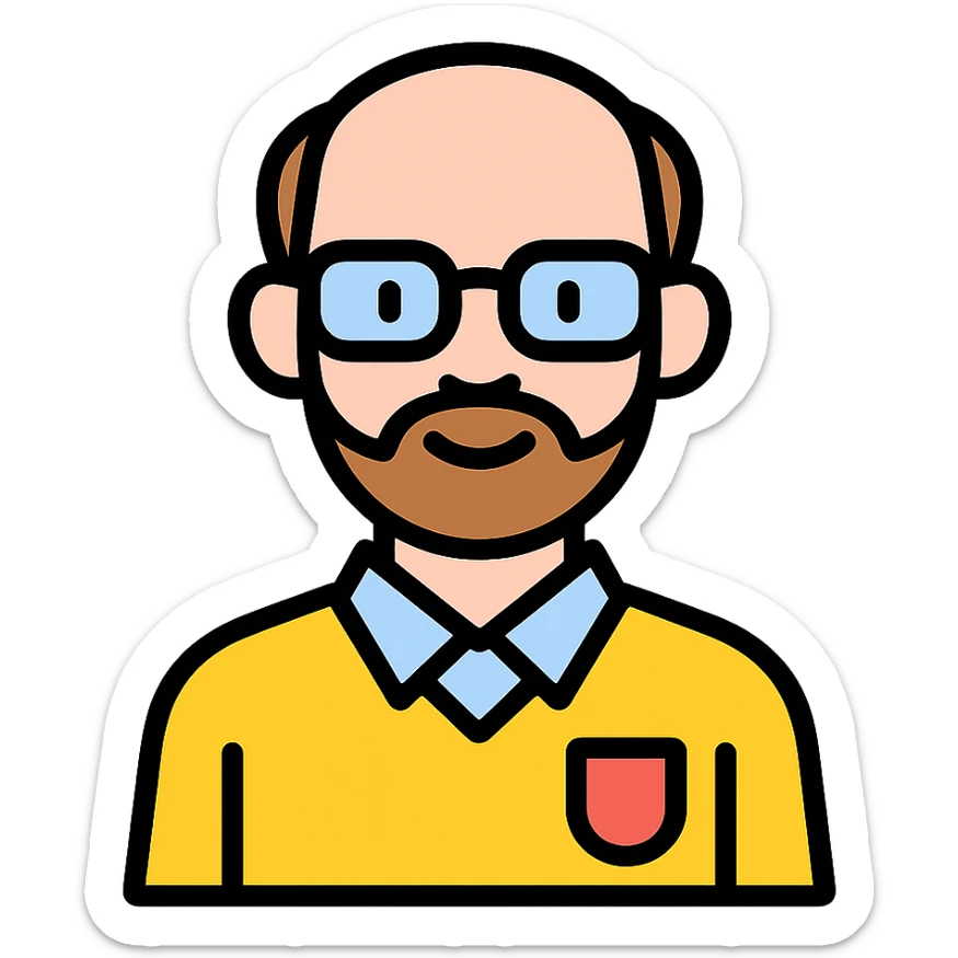 profesor con cabello muy corto, con ligeras entradas, barba muy fina y gafas, piel rosada sticker