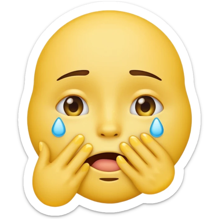 yellow emoji face with hand covering mouth and tears sticker