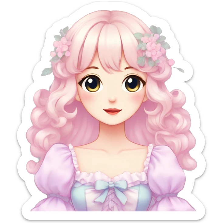Gorgeous pastel anime style lady with blushing face and a dress cottagecore fairycore  Kawaii anime colorful pearly romantic simplistic aesthetic trending style sticker