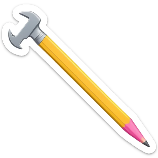 A flat-style illustration of a pencil and a wrench. The pencil is yellow with a pink eraser, and the metallic gray wrench. Clean, modern cartoon style with simple shapes, white background, iOS emoji aesthetic. sticker
