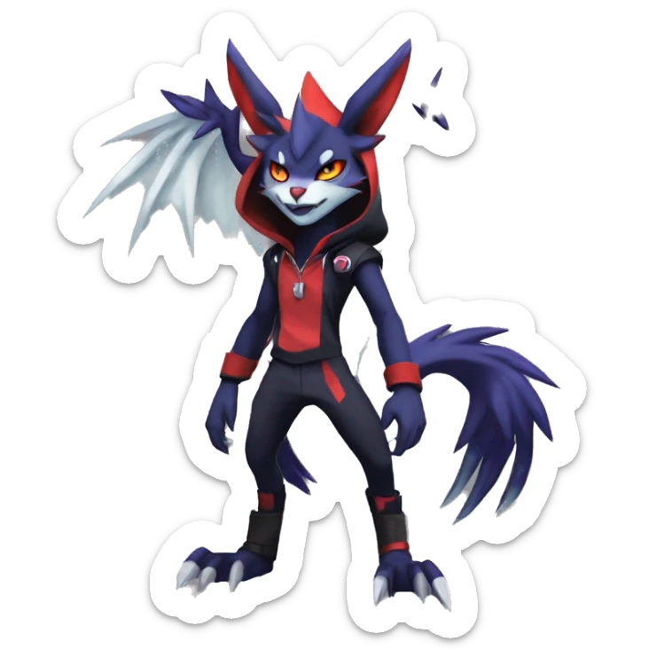 Cool Anthro Dark Absol-Noivern-Quilava-Litten-Pokémon with edgy stripes hoodie spiked collar punk Full Body sticker