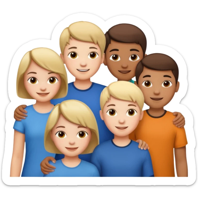 I want a 5 persons, 3 girls, one of them have a short hair, and 2 boys  sticker