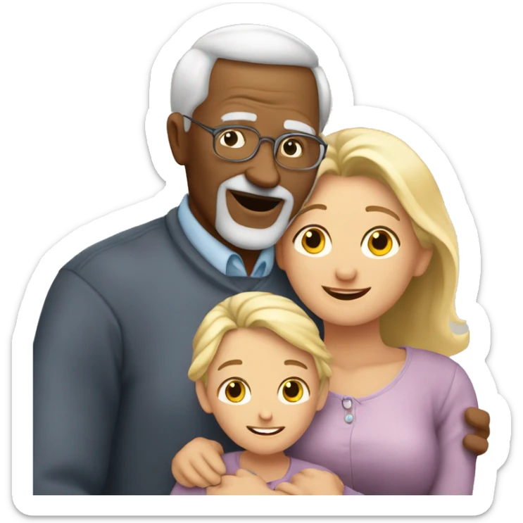 Female grandma, male grandpa hugging 19 year old blonde granddaughter  sticker