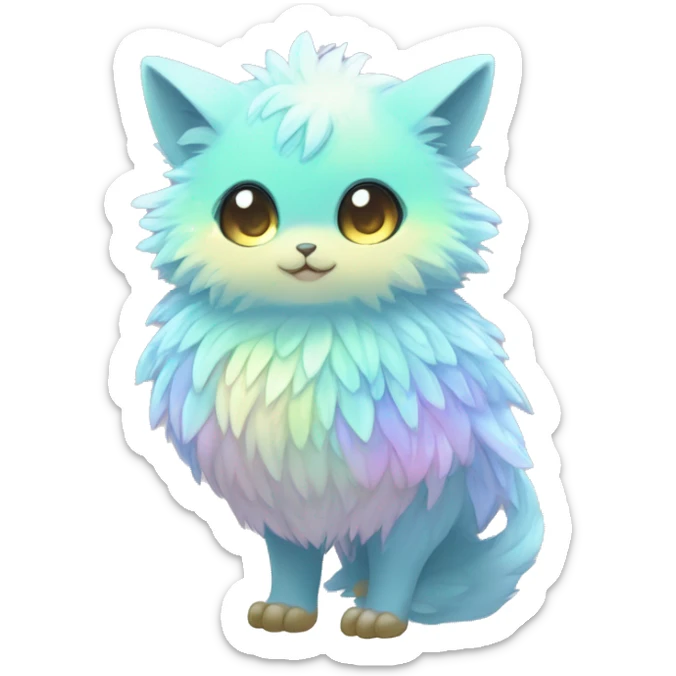 Shiny Innocent Shy Cool Sparkly Colorful Pastel Fluffy beautiful fantasy Kawaii Ethereal Sona Fakemon-animal Full Body sticker