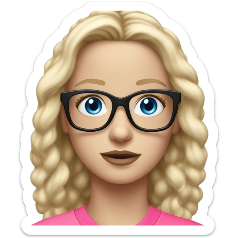Realistic-fair-haired-white-girl-pink-oversize-tracksuit-black-glasses-blue-eyes sticker