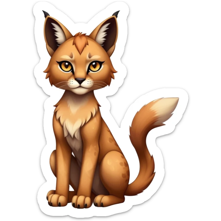 Vibrant dark edgy gothic Falvie-Fionbri-Bobcat-Caracal-creature-sparkle-feline-fursona, full body sticker