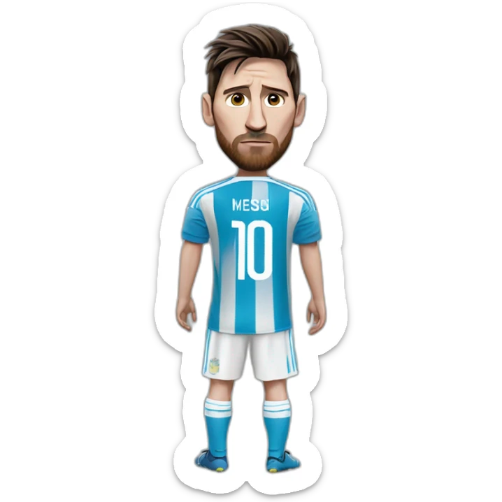 Messi With a look of sadness and loneliness in the clothes of the Argentine national team sticker