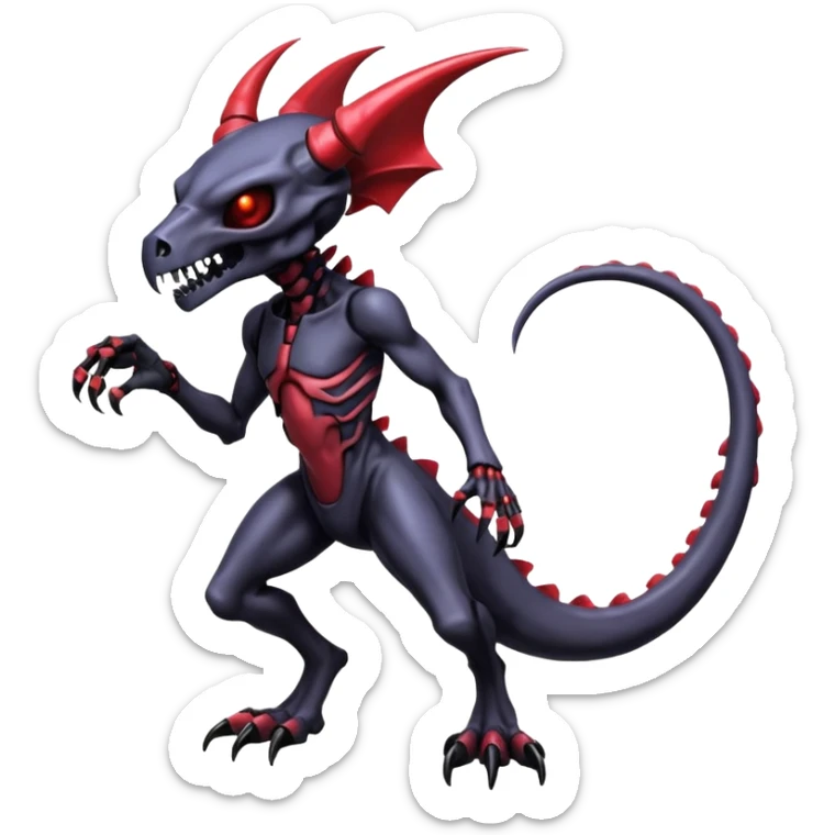 Shiny Horned Futuristic Badass Demonic Spectral Dusky Spooky Skull-faced Cool Hot Stylish Handsome Alien-Salandit-Darkrai-Genesect-Fakémon-fusion (full body) sticker