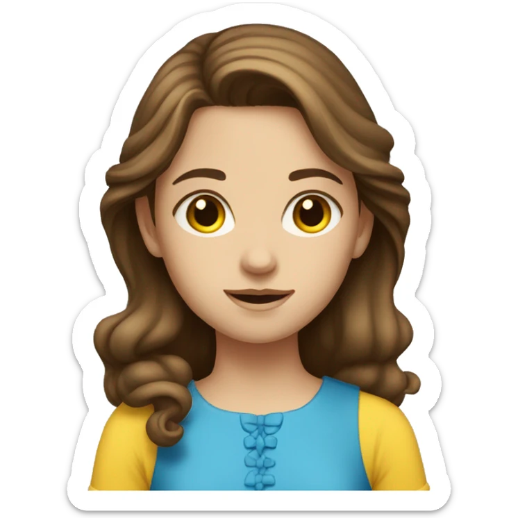 Girl with brown hair and blue eyes and a yellow dress sticker