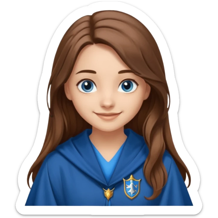 gorgeous Girl with light skin, blue eyes, long brown hair, wears a ravenclaw robes  sticker