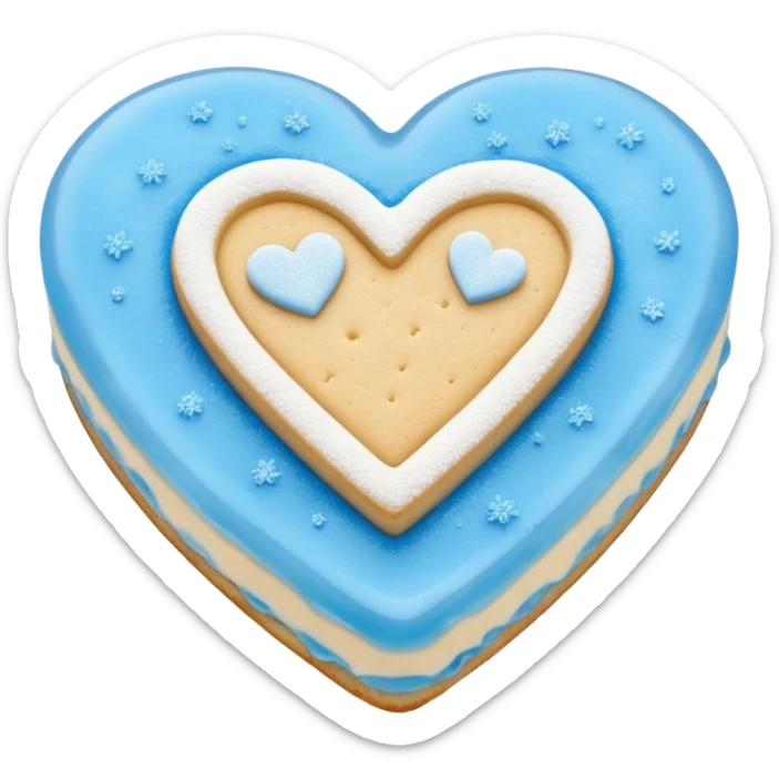 Realistic shortbread cookie in the shape of a heart with Carolina Blue color jelly middle filling and sprinkled powder sugar on top. sticker