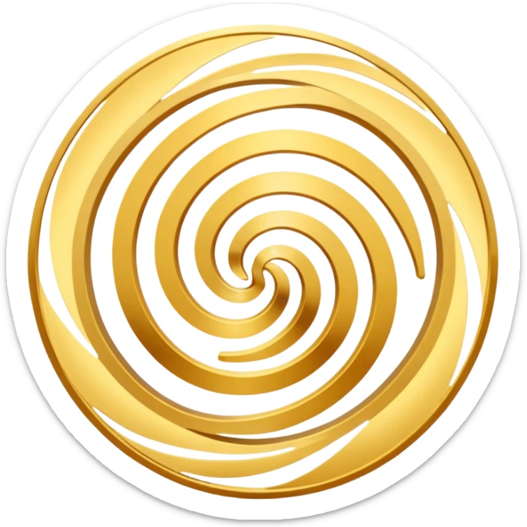 A smooth circular swirl of gold energy lines wrapping around the AYNI Gold logo at the center. Flat vector look, clean edges, and the phrase “AYNI Gold” subtly embedded in the swirl pattern. sticker