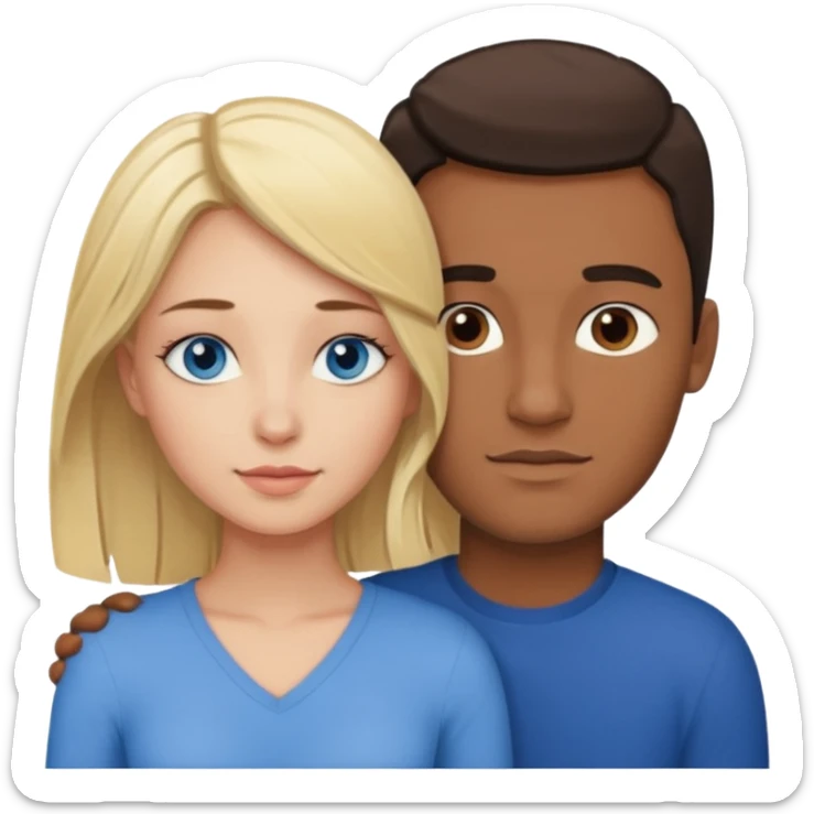 blonde hair blue eyes woman embracing a taller man who has brown skin and dark hair more like the first one sticker