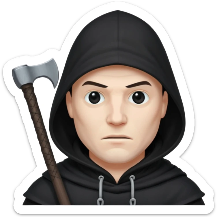 an executioner with a black hood so we can't see his face but only his eyes and an axe in his hand sticker