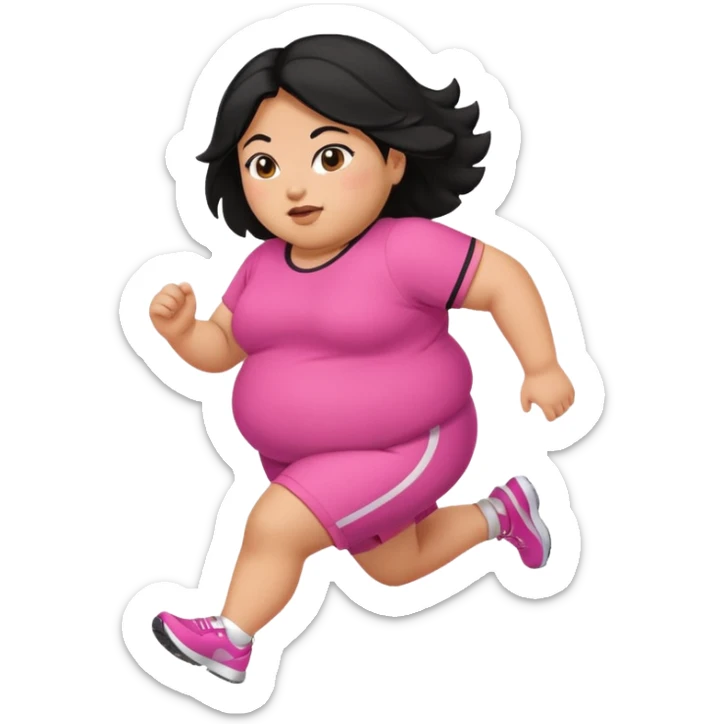 A fat girl running black hair Hispanic pink outfit  sticker