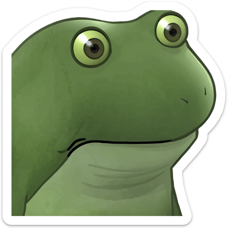 bottle of baby oil with a frog face on the label, bufo frog meme style sticker