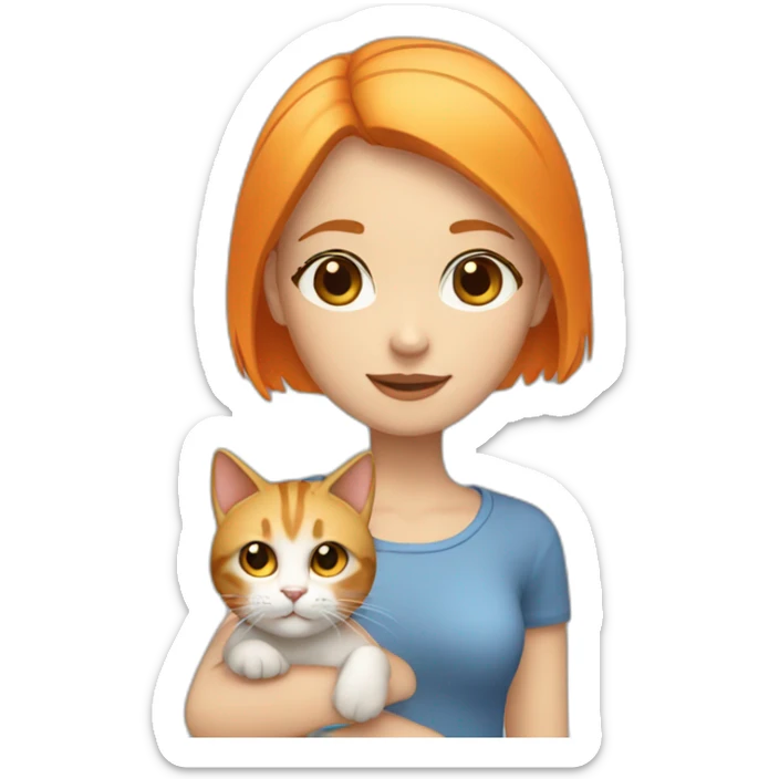Blonde girl Blue eyes with bob hair and with Orange hair hold a cat sticker