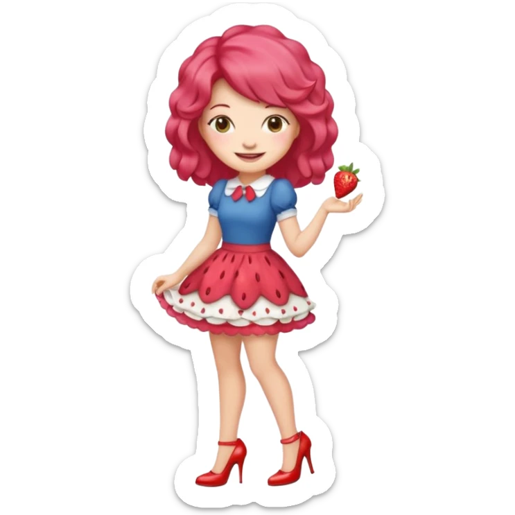 pretty and cute realistic modern day strawberry shortcake full body with high heels emoji sticker