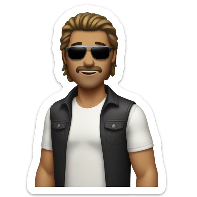 man with MULLET hairstyle with chopped sides, white skin, brown hair, sunglasses sticker