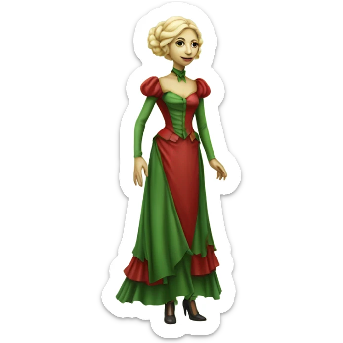 "green blonde alien woman" in red Victorian dress elegant, full body sticker