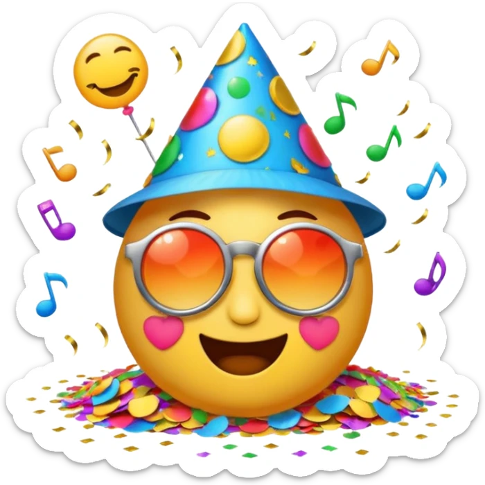 alarm clock, sunset MORE SUNSET PARTY. Don't put a person there. Default emoji face. Add sunglassess and party thingy and confetti sticker