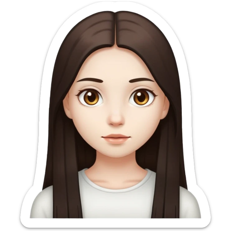 Girl with white skin, long dark brown straight hair and light brown eyes sticker