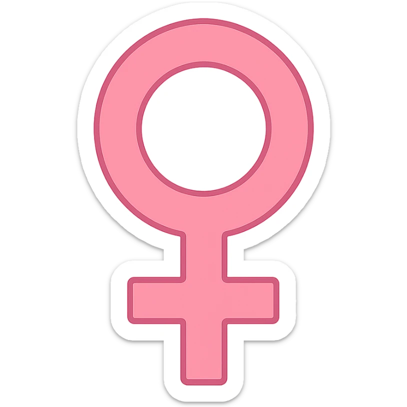 female gender symbol, flat pink, minimal emoji style, clean lines, color icon style sticker