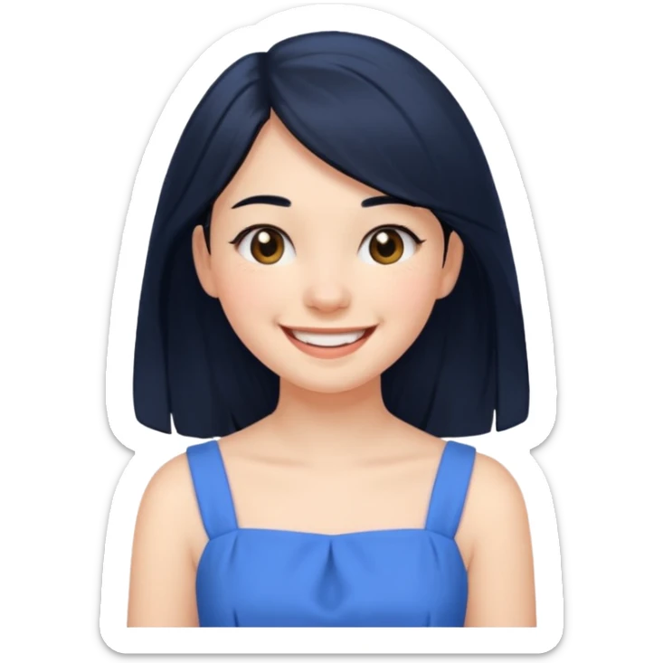 
young girl, 18 years old, black hair, laugh out loud emoji sticker