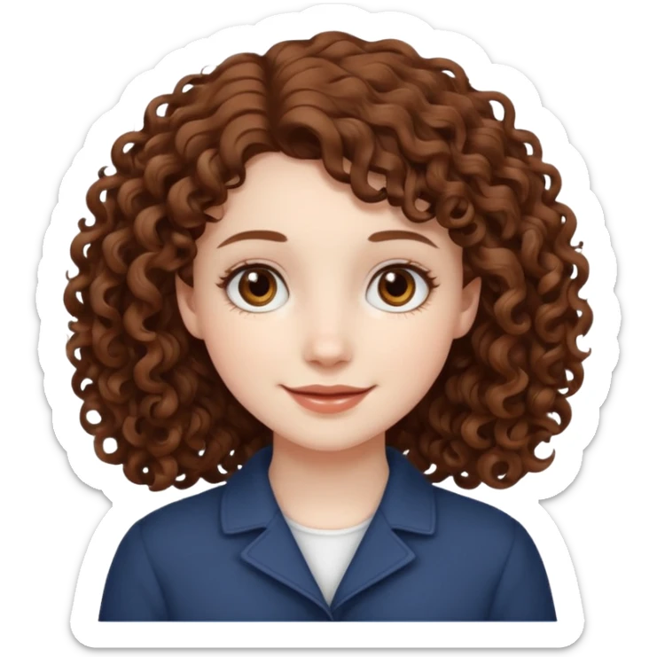 pale girl with medium brown curly hair, white skin and brown eyes   sticker