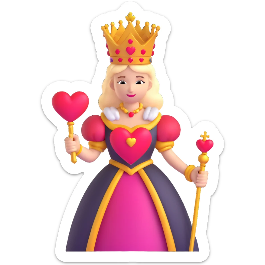 Queen of Hearts from Alice in Wonderland, classic look, crown and heart scepter sticker