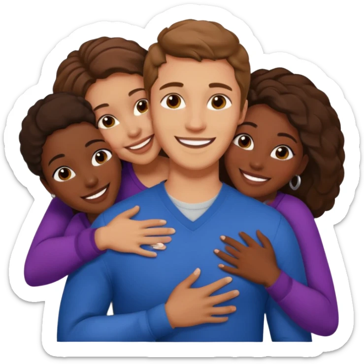 one american italian young brown-haired man surrounded by three african women with large butts hugging him and each other and massaging his crotch sticker