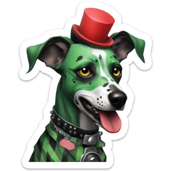 Punk Green gray black red punk dog joker clown facepaint tattoos punk lurcher surrealism  sticker
