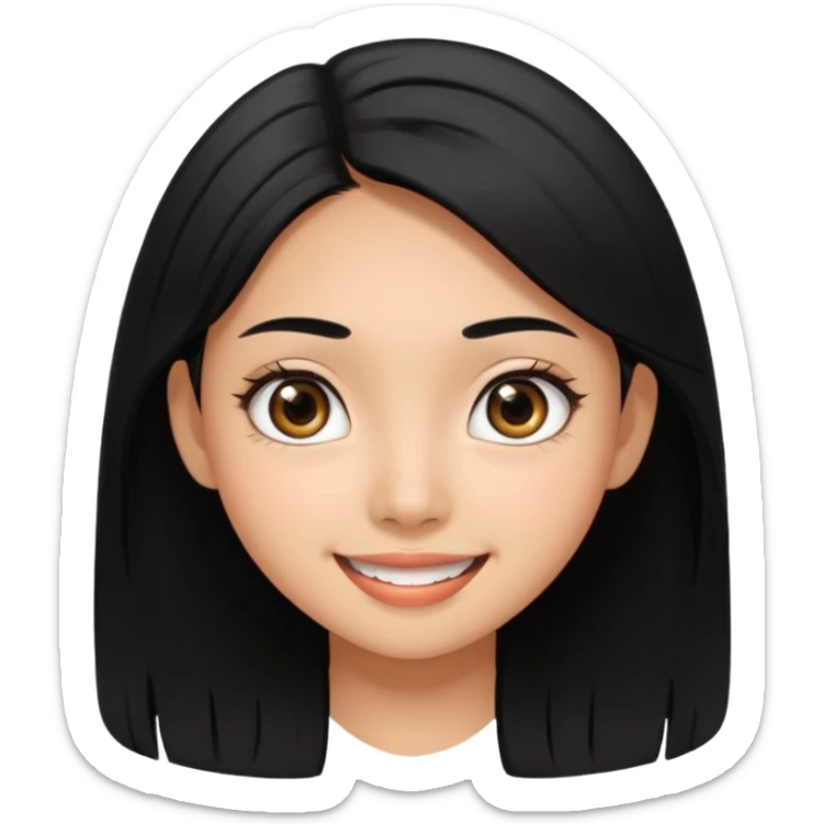20 yr old asian woman hair  center part big eyes big smile tanned skin straight black hair sticker