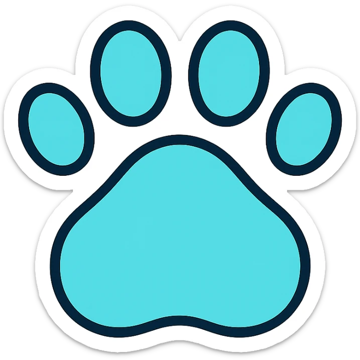 Cyan pawprint, animal paw with pads and toes, light cyan color sticker