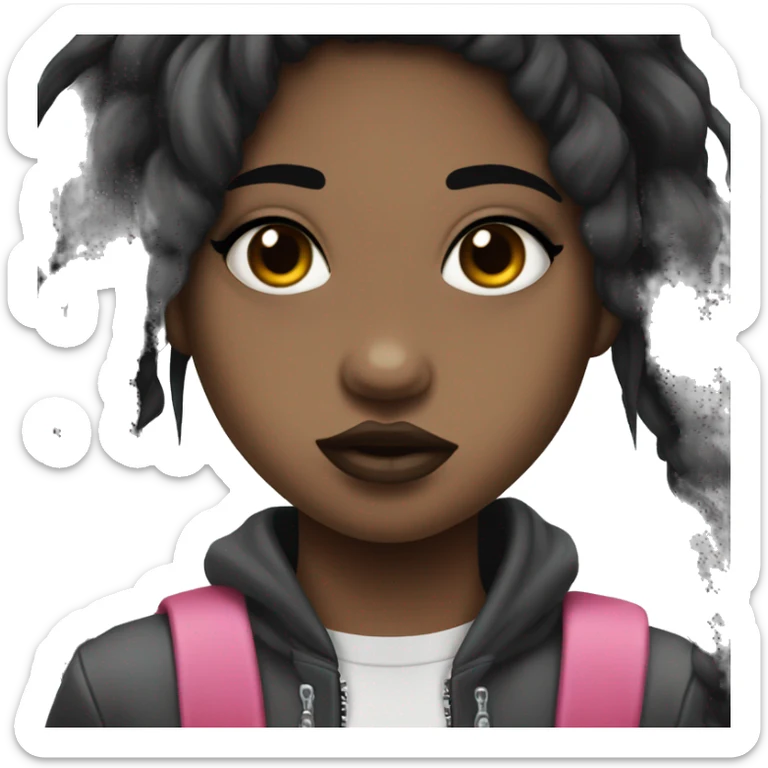 emo teenage girl with dark brown skin, heavy eyeliner, long and black hair, and a tongue piercing  sticker