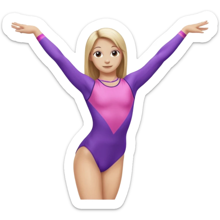 Gymnast with long dirty blonde straight hair wearing a pink and purple leotard sticker
