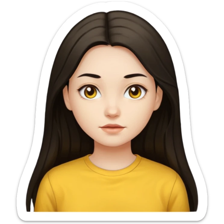 girl on a laptop, long dark hair white skin and yellow shirt long sleeves sticker