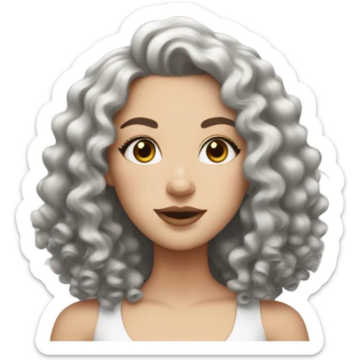 White girl, black thick curly hair, middle hair parting and juicy lips sticker