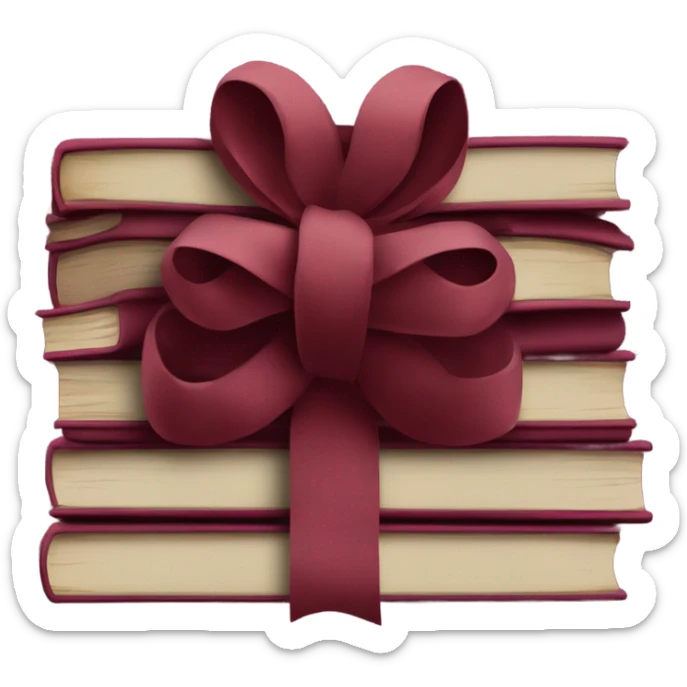 burgundy books stacked up and tied together by a burgundy bow sticker