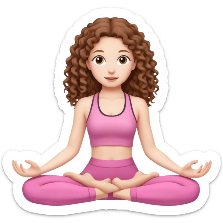 pale white girl with long brown curly hair yoga pink sticker