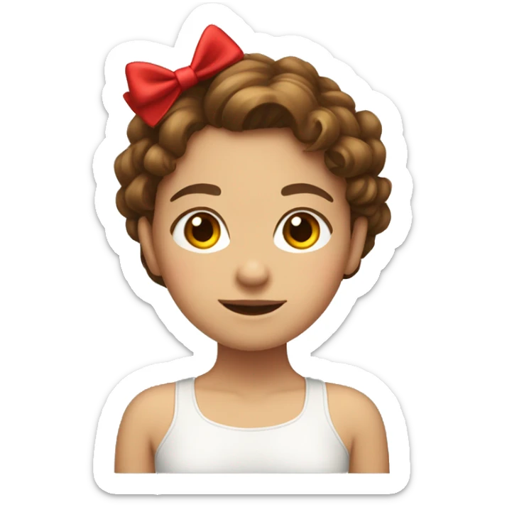 girl with brown wavy hair with a red bow in the back of her hair  sticker