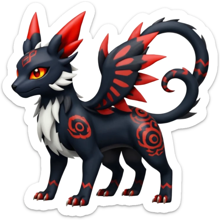Handsome cool badass edgy Absol-Litten-Umbreon-Giratina-Pokémon-Fakémon-fusion-hybrid-creature, full body sticker